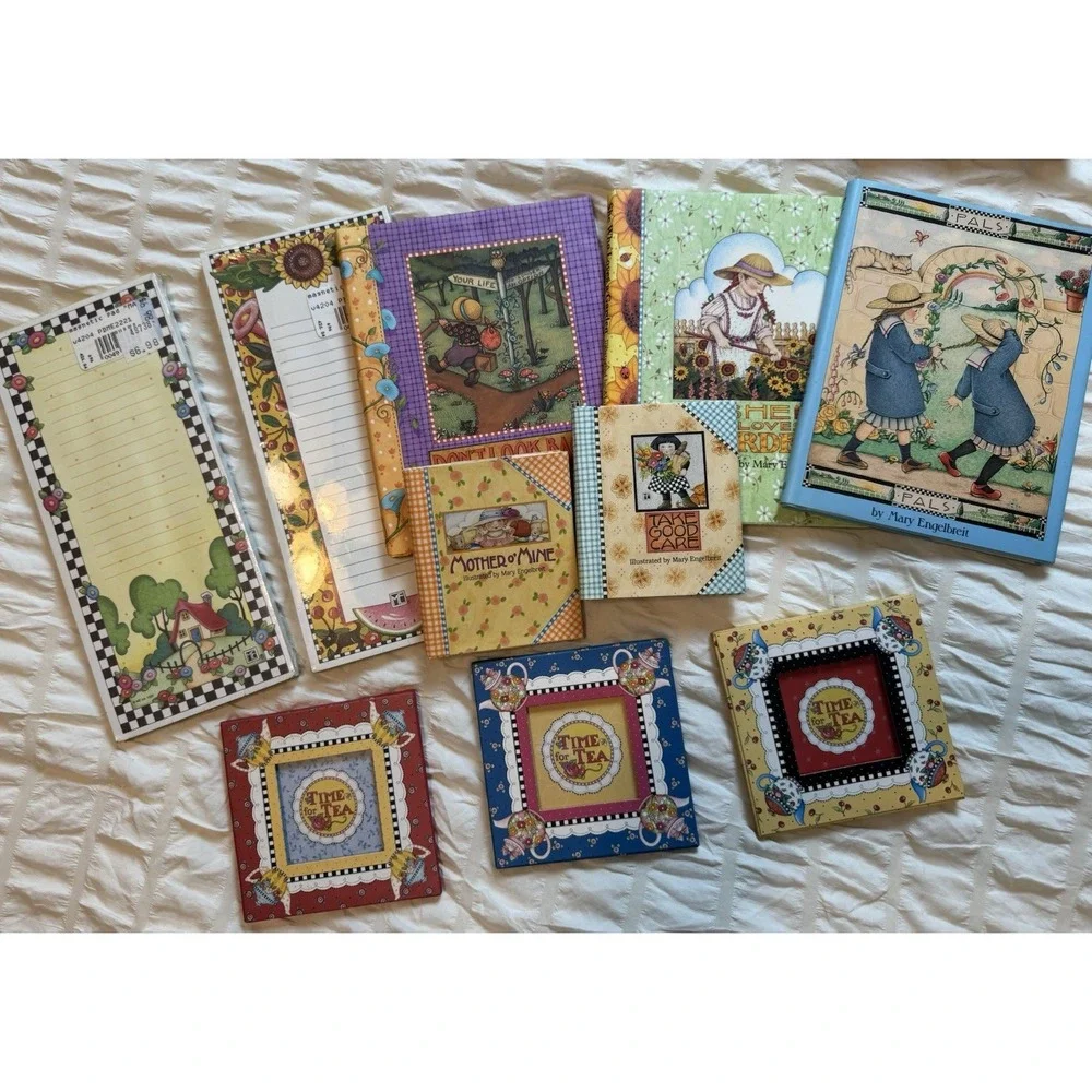 Large Lot Of Mary Engelbreit Stickers Ribbons Paper dolls Books Cards Napkins